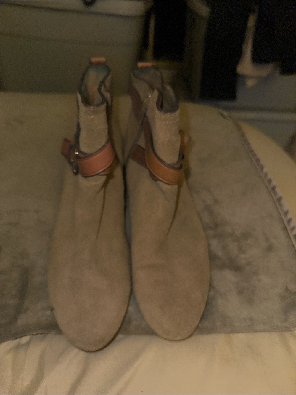 Coach Suede Ankle Boots with Brown Leather Strap